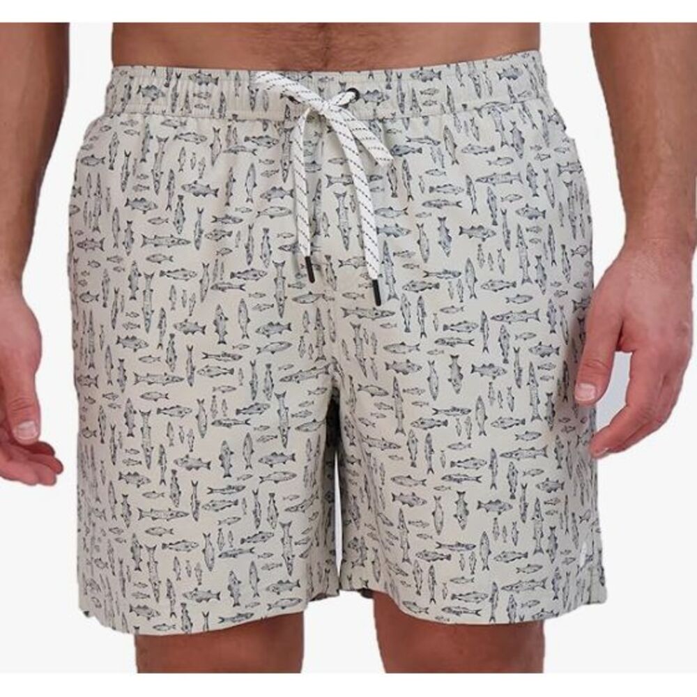 Eddie Bauer Volley Swim‎ Trunks Mens Size L Fish Print SPF 50+ Inseam 7" Shorts